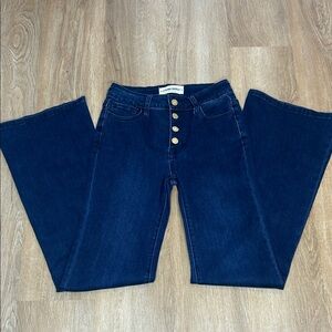High-Rise Wide-Leg Jeans with Button Fly in Dark Blue